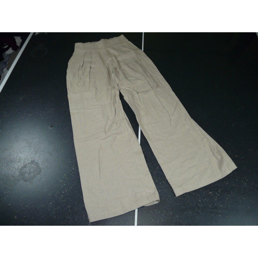 Abercrombie & Fitch Beige Linen Cotton Pleated High Rise Wide Leg Pants Women XS